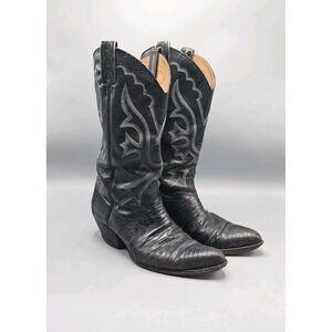Vintage Dan Post Black Leather Teju Lizard Boots Mens‎ 9D 6655 Made In Spain